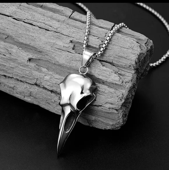 Raven Skull Necklace Stainless Steel Goth Grunge Punk - Picture 1 of 5